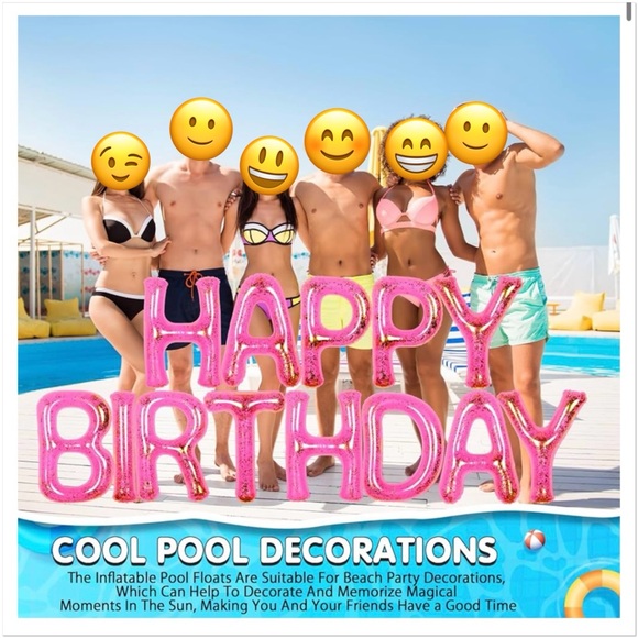 Pink & Gold 20'' Happy Birthday Pool Float Letters - Picture 3 of 9